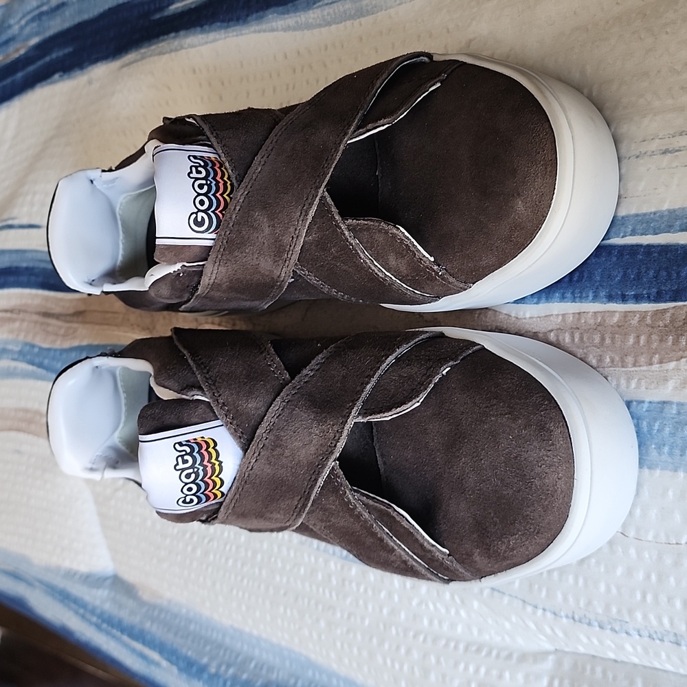 Goats Brown Suede Crisscross Velcro Strap Platform Sneakers, Size 4, NWOT